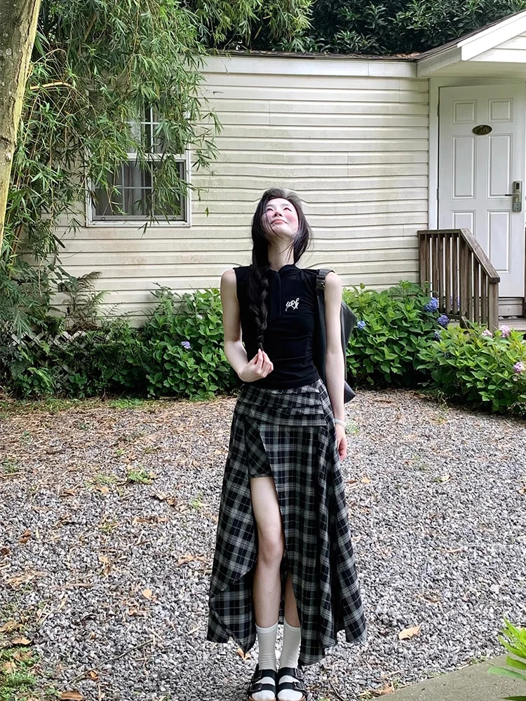 清冷贵气感穿搭韩系无袖背心设计感半身裙两件套装女2025夏季