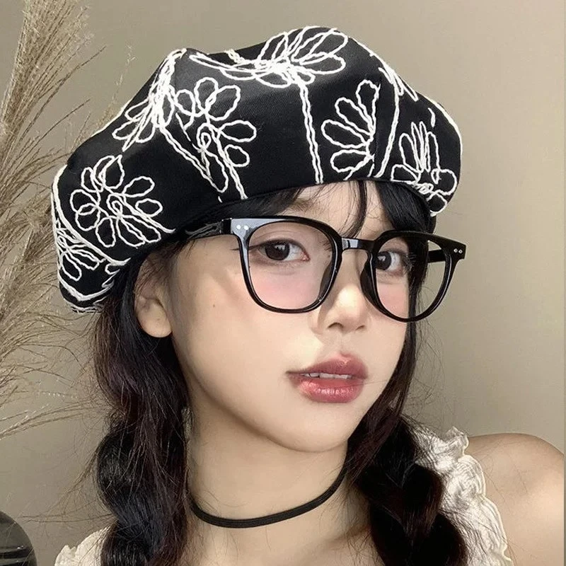 贝雷帽春秋网红时尚百搭复古ins韩版画家休闲夏季黑色薄款潮流