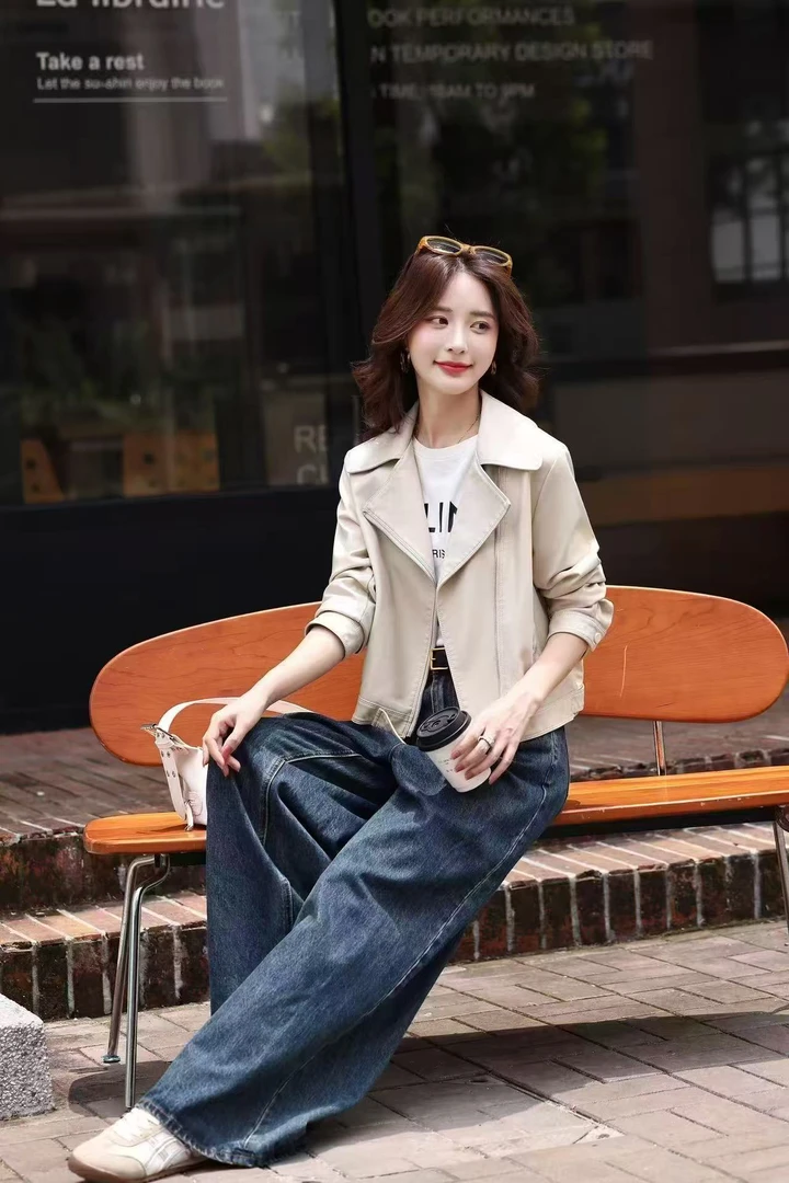 2025新款海宁短款皮衣皮夹克绵羊皮翻领春秋韩版女装秋冬款软皮