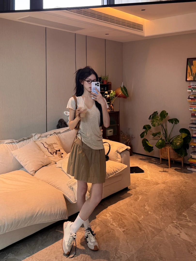 R-HER【空褶花苞】2025夏季新款花苞高腰洋气半身裙时尚韩系蓬蓬裙