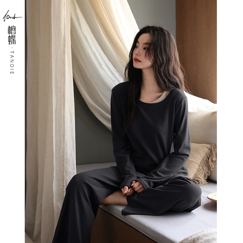 檀蝶【带胸垫可选】秋冬加绒睡衣女2025年爆款保暖薄绒蓄热型家居服