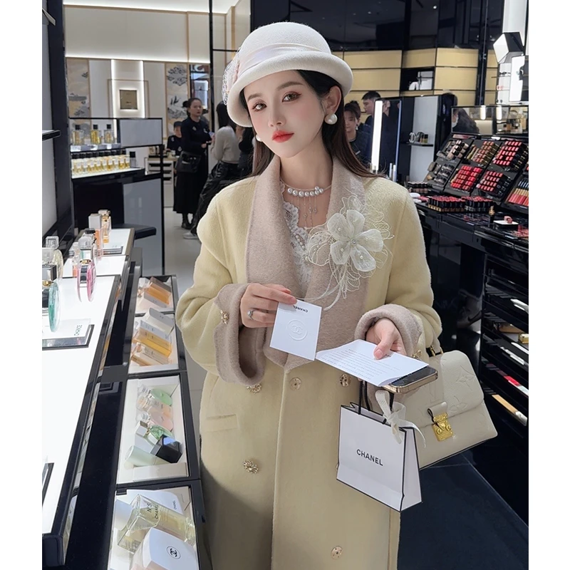 【琥珀琉光】2024冬季新款100羊毛双面手工大衣女中长款双面尼外套