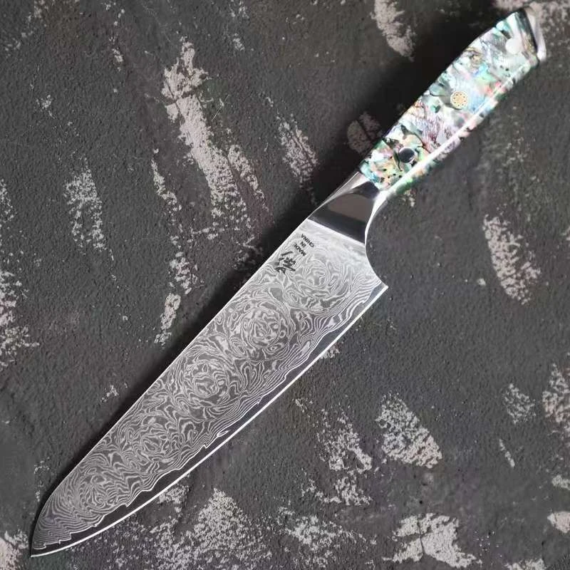 《影》鲍鱼壳大马士革玫瑰纹主厨牛刀10cr15mov