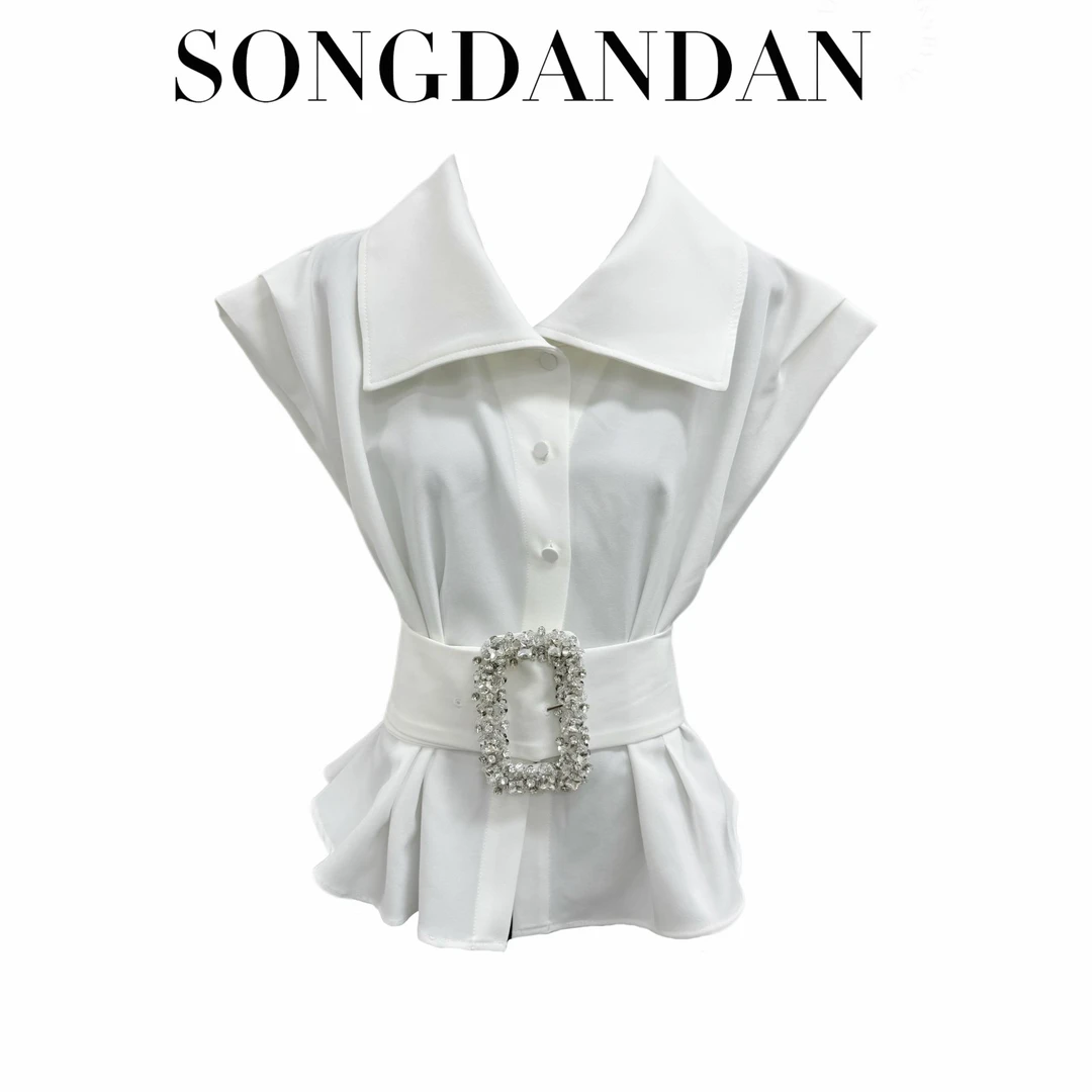 【DDS】大翻领钻扣腰封高级感上衣衬衫