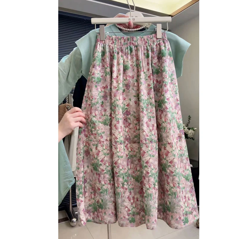 【夏央工厂店】100%全棉夏季新款大摆气质碎花半身裙子女#7825-15