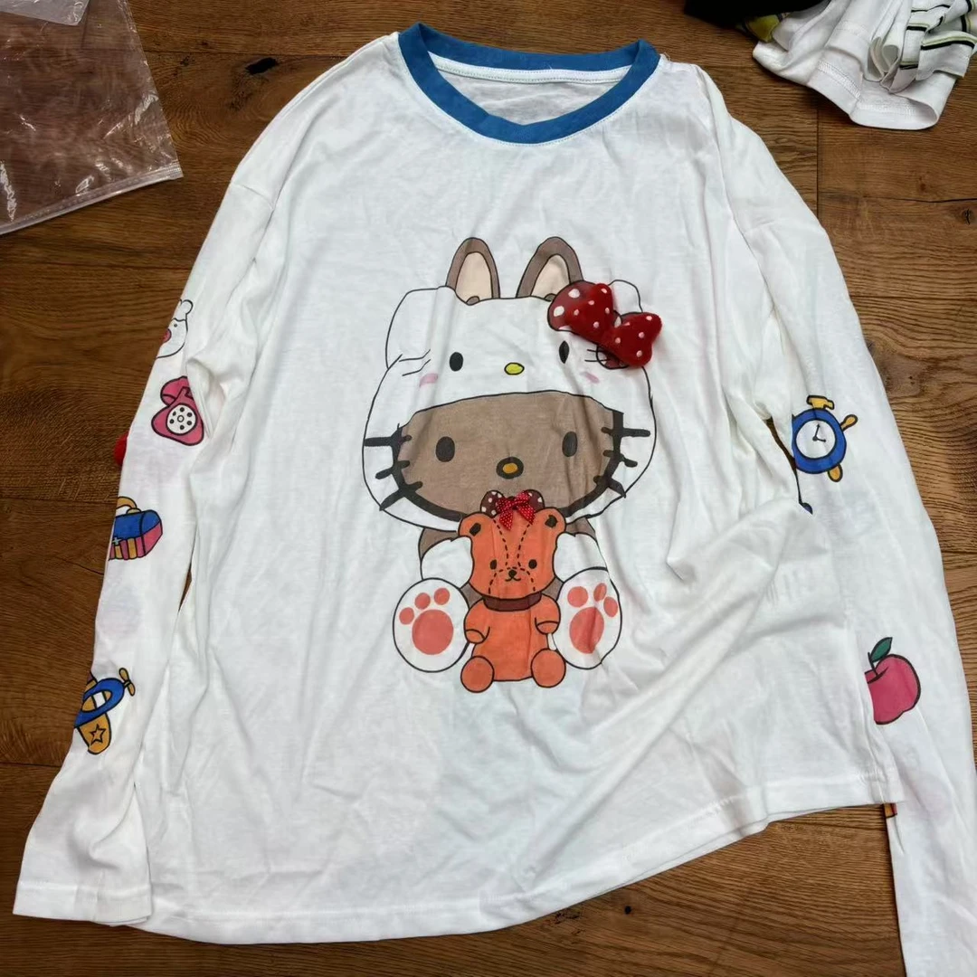 深圳南油高货ZZ印花透气吸汗长袖纯色少女风T恤夏季T恤