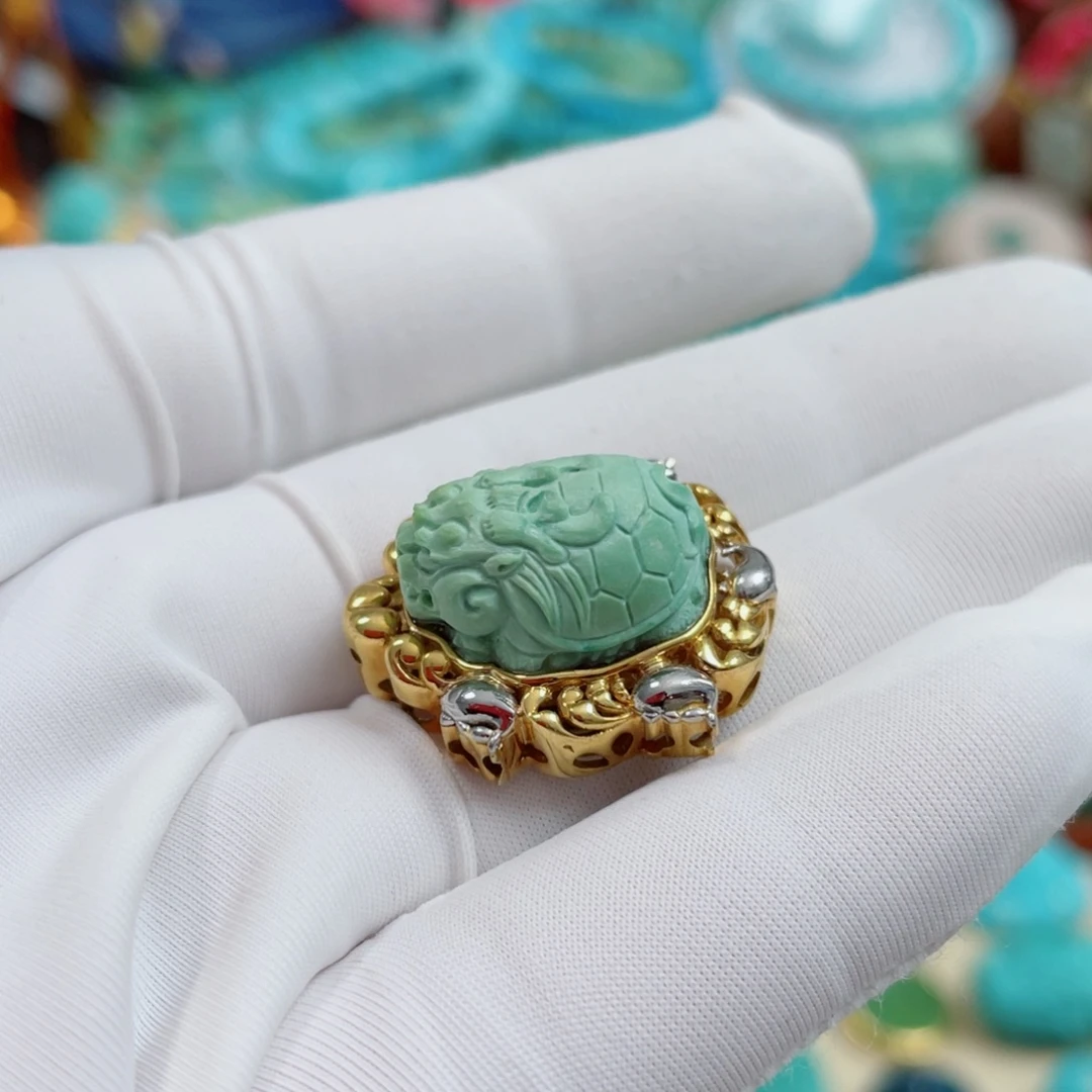 绿松石18K金镶嵌珠宝奇石