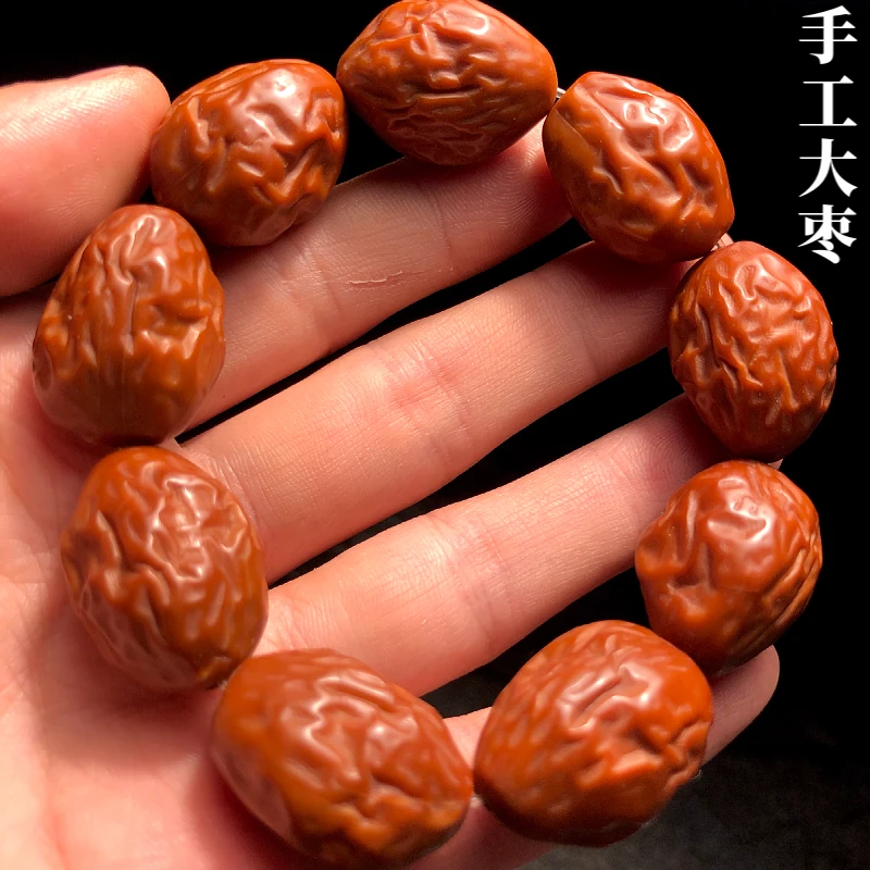 大枣橄榄核手串男士盘玩红枣高端文玩核雕精雕刻枣珠素核素串素珠