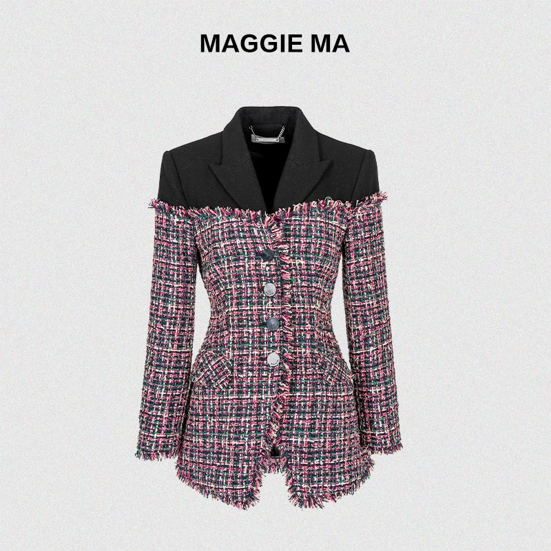 MAGGIE MA马婧设计师款粉色小香拼接优雅气质通勤外套732C