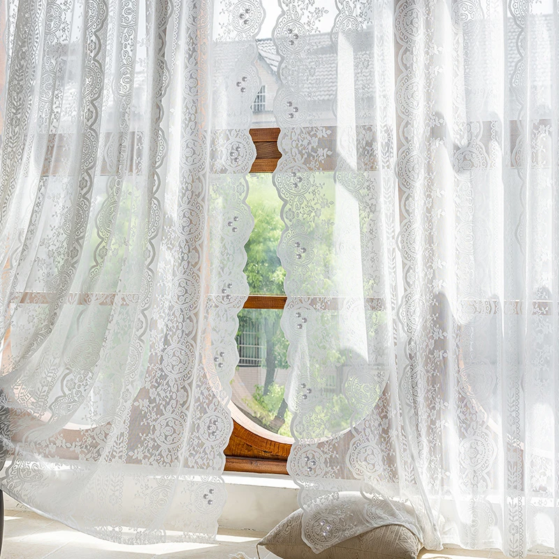 蕾丝钉钻客厅阳台厨房通用纱帘易安装透光不透人装饰遮挡帘窗帘