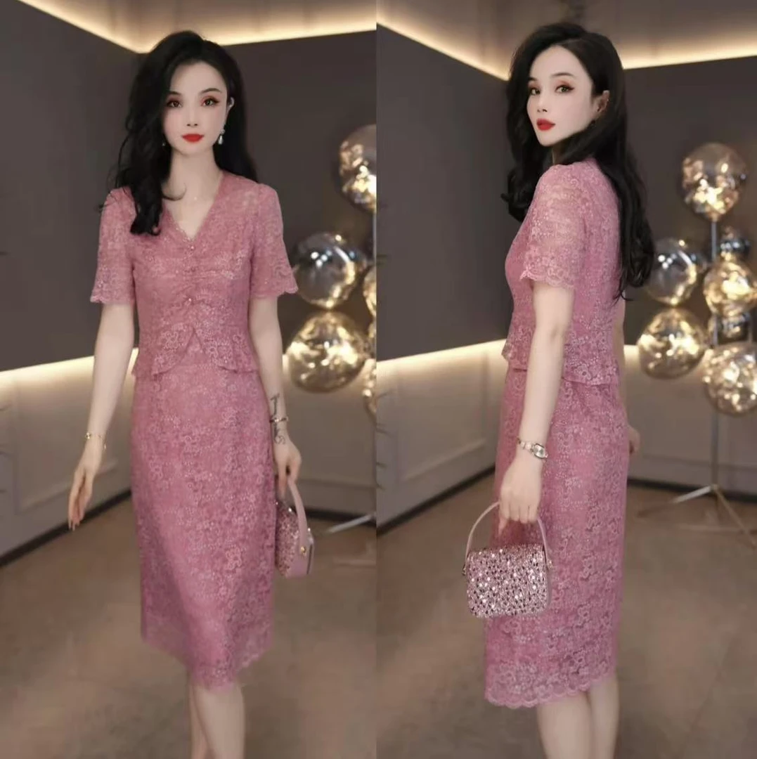 【连衣裙】2025夏季新款短袖时尚减龄气质百搭显瘦优雅高贵连衣裙