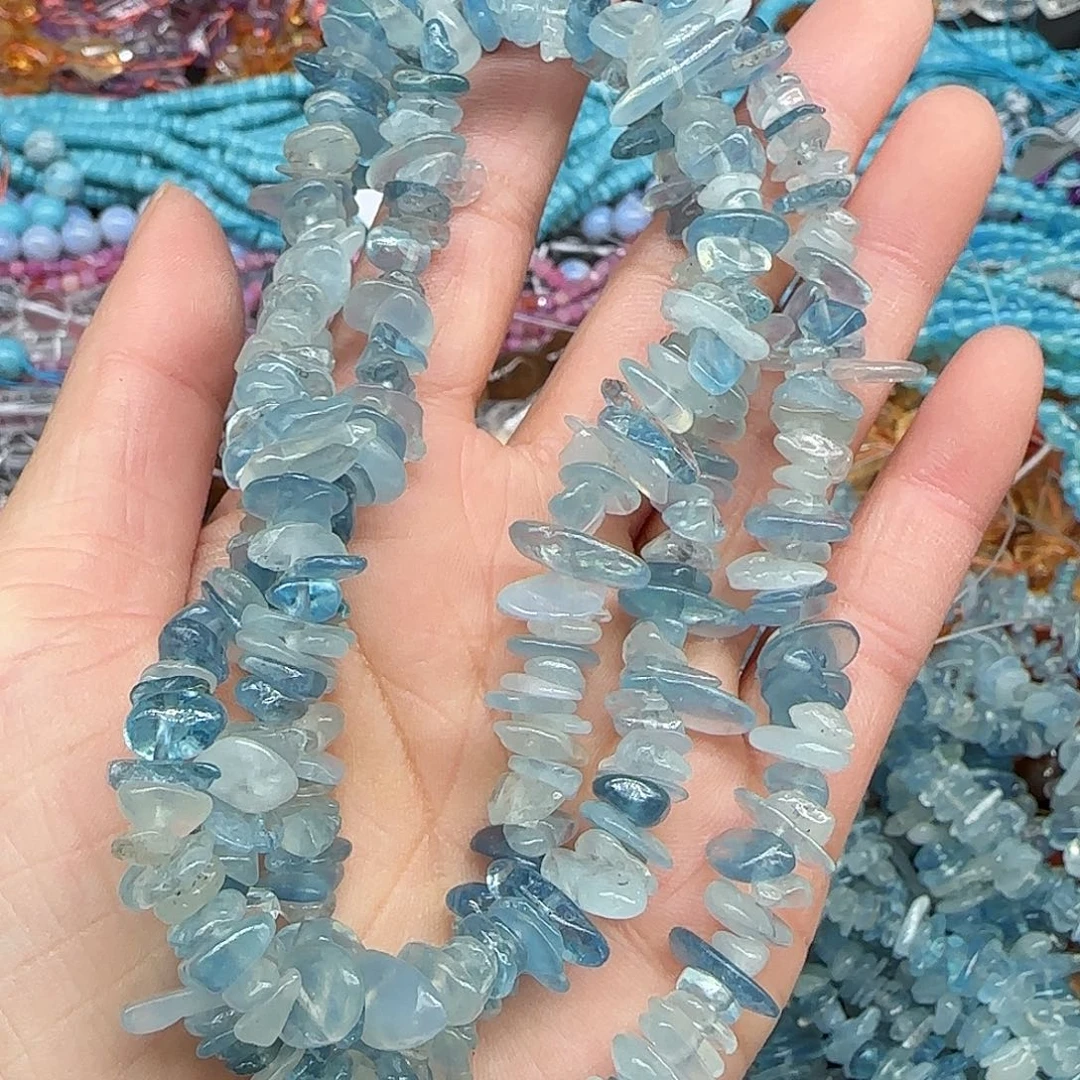 玛瑙/玉髓珠宝半成品合金海蓝宝随形6-8mm加长一条