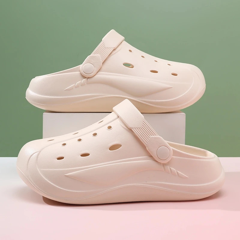 厚底洞洞鞋女款外穿网红超火泡泡鞋防滑两穿包头拖软底增高凉拖鞋