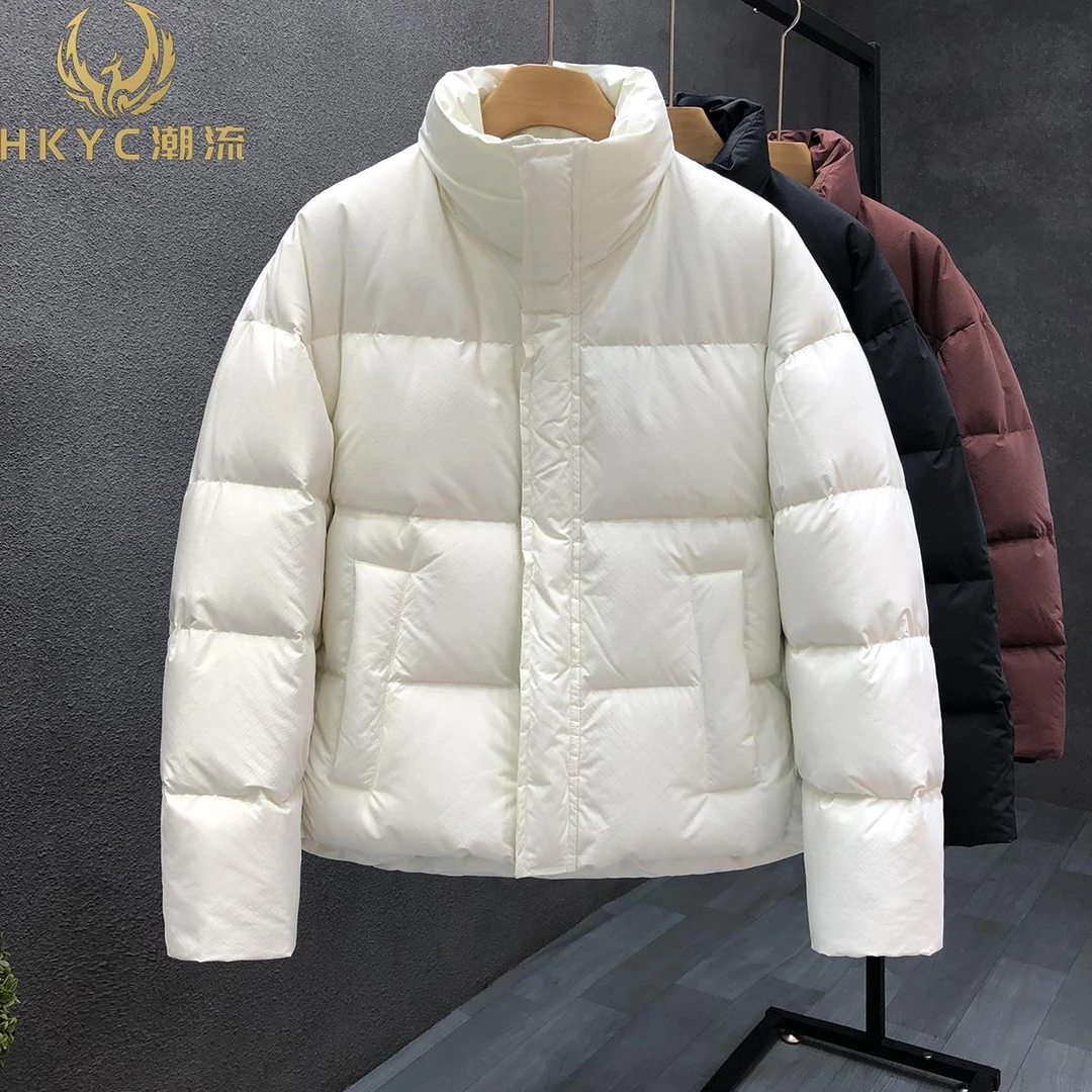 HKYC简约米白色棉服男潮牌加厚保暖外套2025冬季新款男士面包服