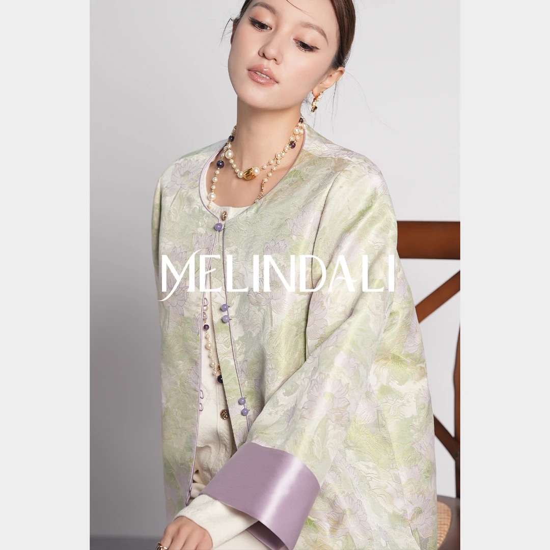 Melinda Li【东方风荷】新中式37MM桑蚕丝织锦缎提花国风改良版外套
