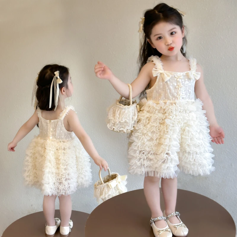 女童连衣裙夏装新款女宝宝公主裙周岁礼服蓬蓬裙夏季网纱吊带裙子