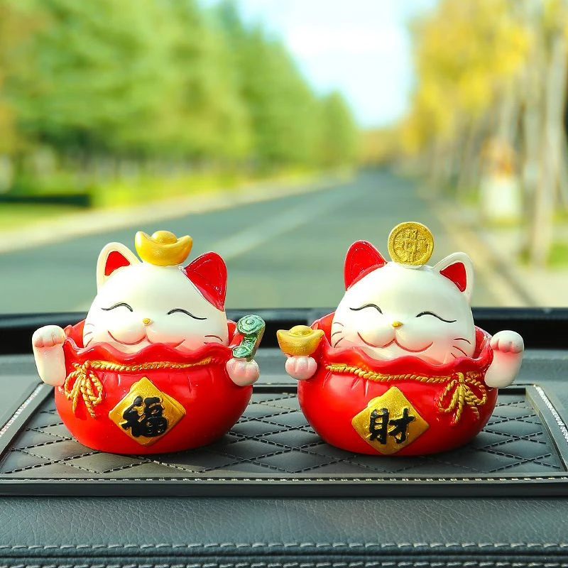 可爱摇头招财猫手办中控台车载摆件客厅卧室桌面装饰品