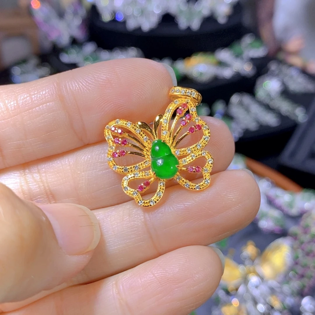 翡翠颈饰银S925镶嵌天然翡翠