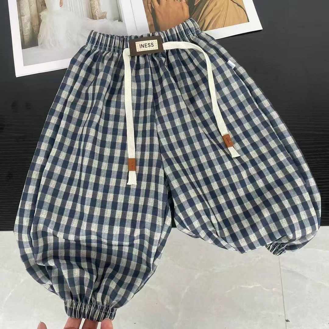 冰丝麻夏季新款上新男女童时尚洋气宽松薄款灯笼束脚裤