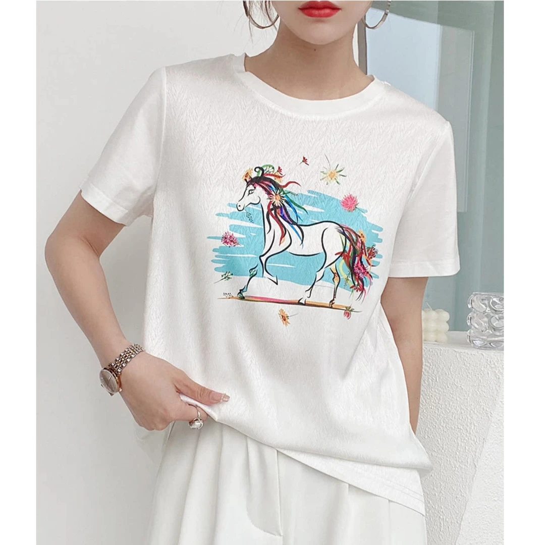 【芳芳惊喜】1199夏季时尚圆领短袖女显瘦气质百搭显瘦缎面拼接短袖