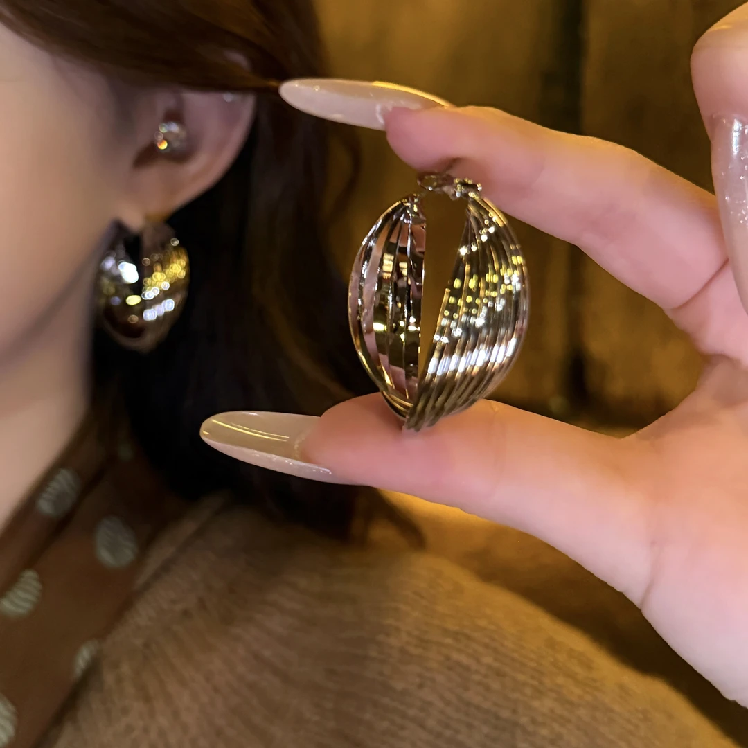 铜合金耳饰 复古港风气质圆圈耳环金属风耳饰