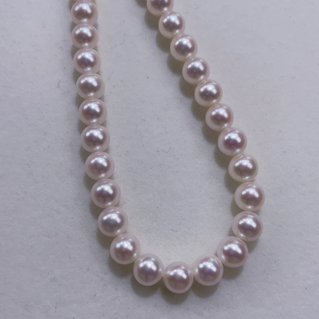 淡水珍珠银S925镶嵌颈饰8-9镜面极光粉透彩爆亮巨透