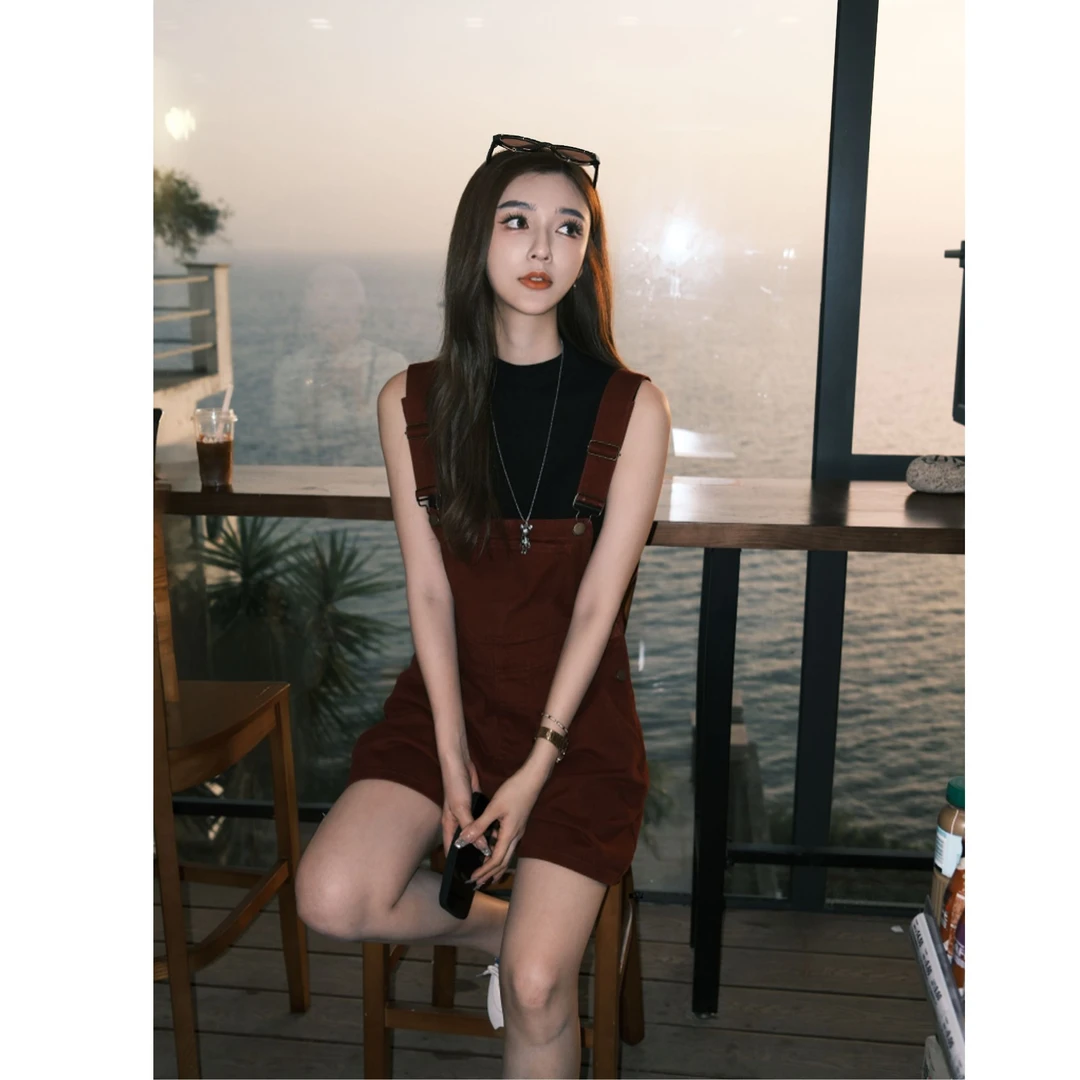 COCO BECCI【夏日果酱红背带裤】小个子显腿细裤CFLJGB465002