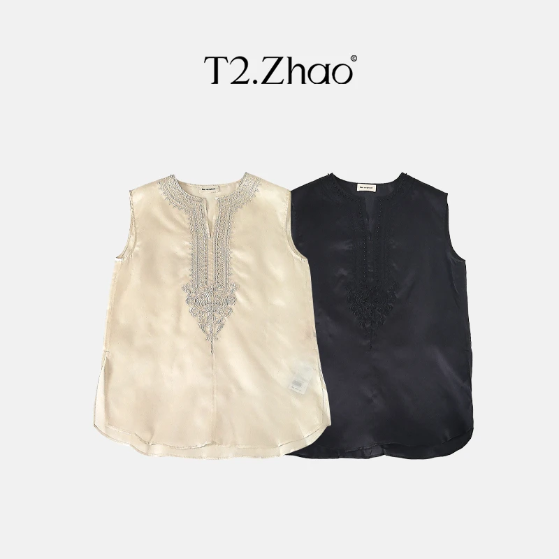 T2.ZHAO [素雅绣纹] 桑蚕丝重工刺绣钉珠马甲8015