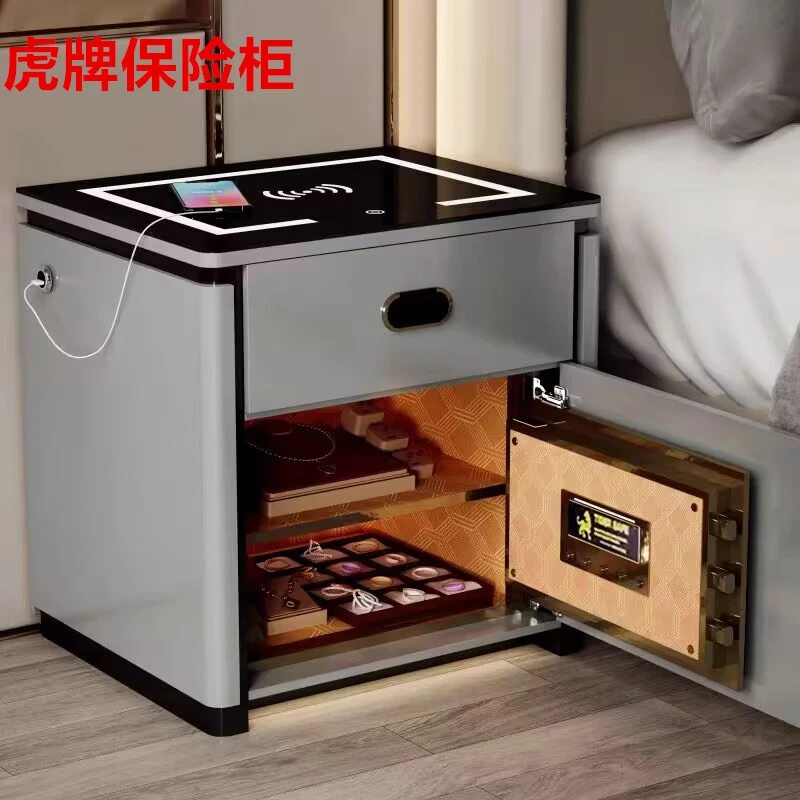 整装智能床头柜保险箱一体隐形多功能指纹解锁卧室无线充电床头柜