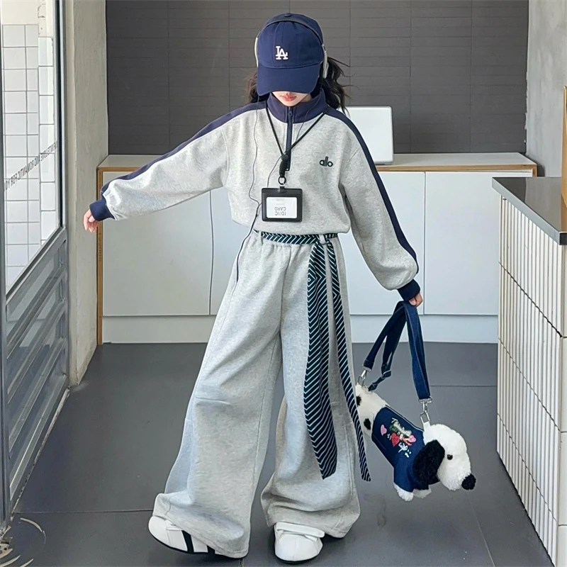 女童秋季卫衣套装2025新款6-12岁中大童宽松酷飒洋气阔腿裤两件套