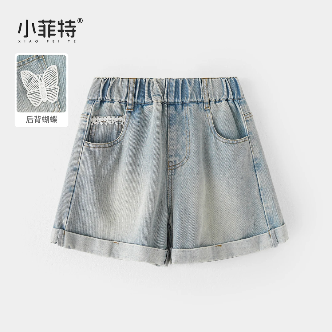 【姗姗】小菲特夏季新款女童蝴蝶结短裤休闲薄款牛仔裤子JMKX51252