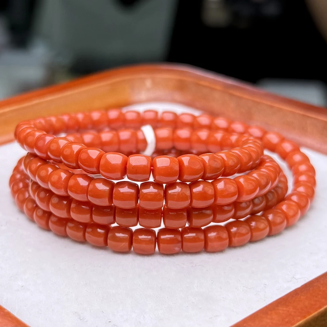 【张家】支持年退换 南红柿子红云端直切珠链卡6mm 多样性发一