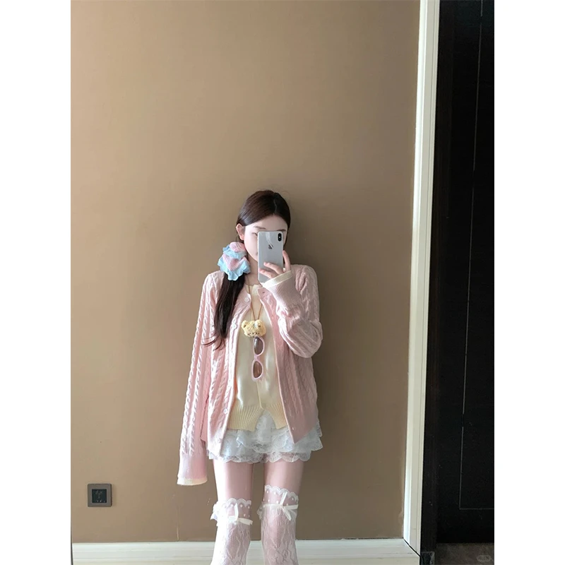 学院风针织开衫长袖上衣女秋季新款高腰显瘦百搭休闲短裙两件套装