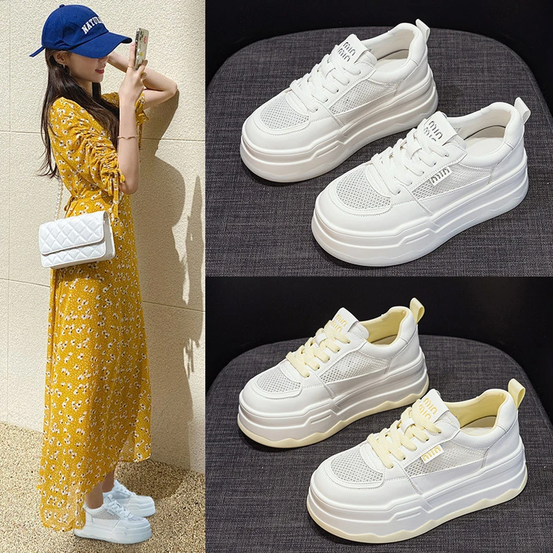 新款小个子厚底小白鞋女2025夏季网面休闲鞋增高百搭时尚运动板鞋