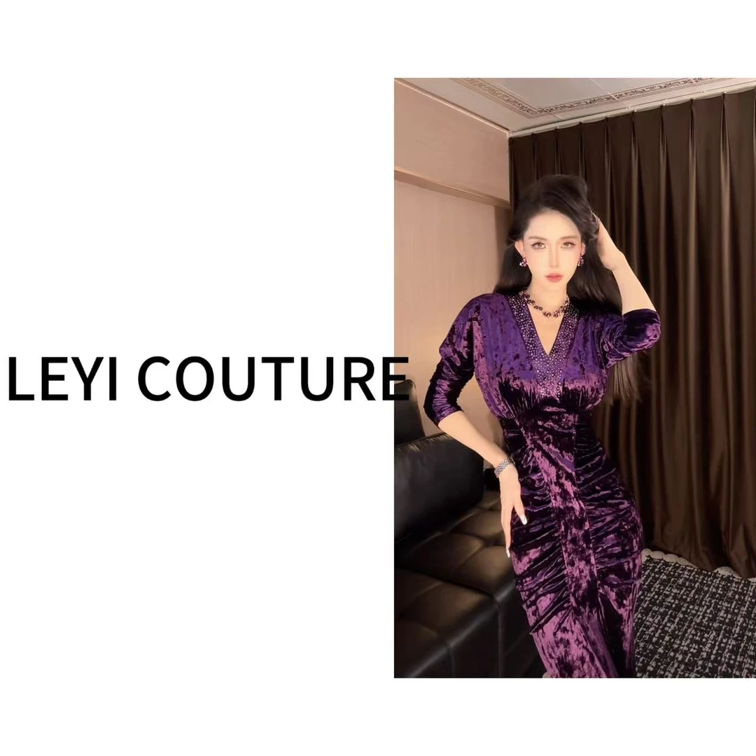【 LEYI COUTURE】畑畑2025高端气质时尚“Y头”连衣裙