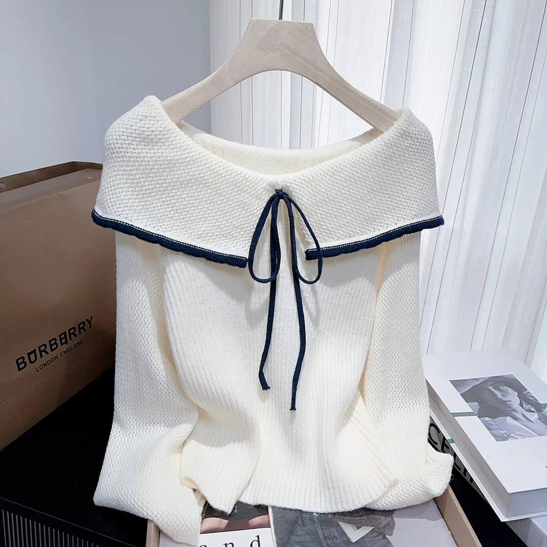 SM潮流秋季甜美减龄娃娃领短毛衣女新款设计感小众百搭显瘦针织衫