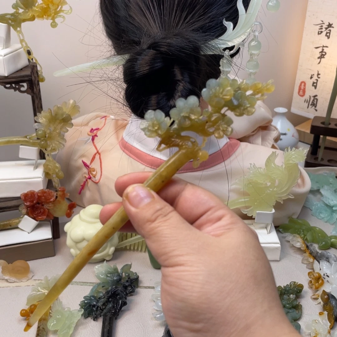 蛇纹石玉合金发饰