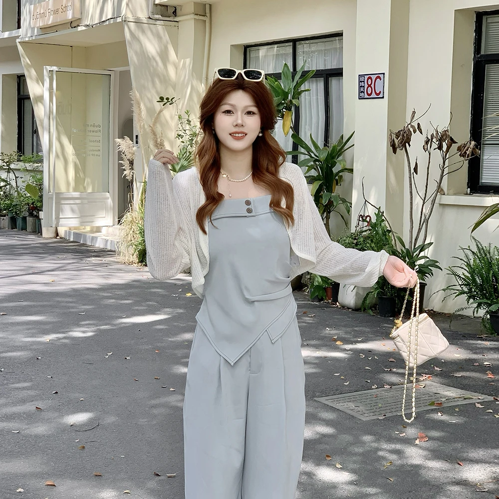 楠序樱桃微胖女装 胖mm显瘦遮肉三件套夏季穿搭一整套女装DD10287