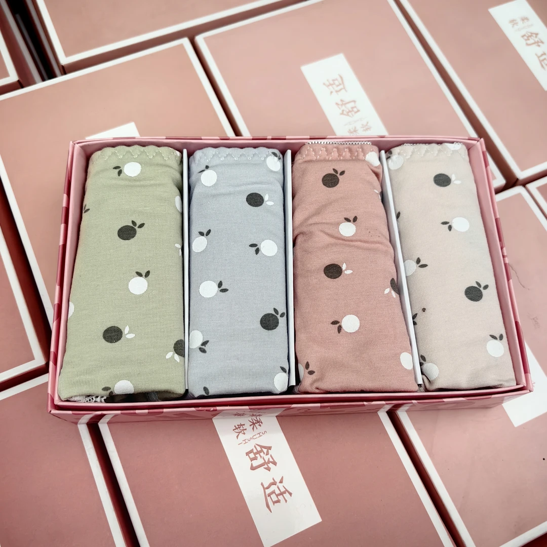 女士中腰棉氨三角蕾丝花边内裤