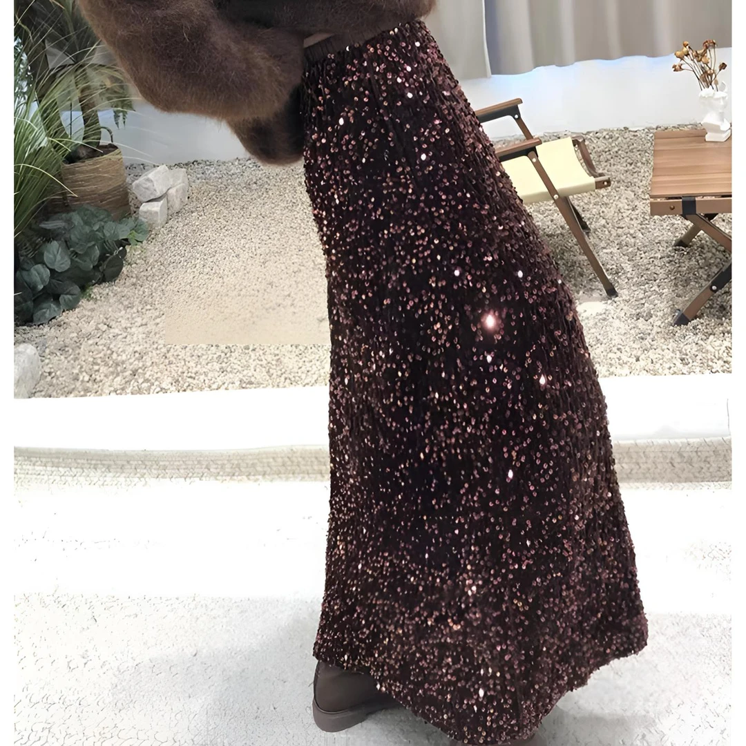 2025秋季精致高级感丝绒亮片半身裙鱼尾裙女新款百搭气质半身长裙