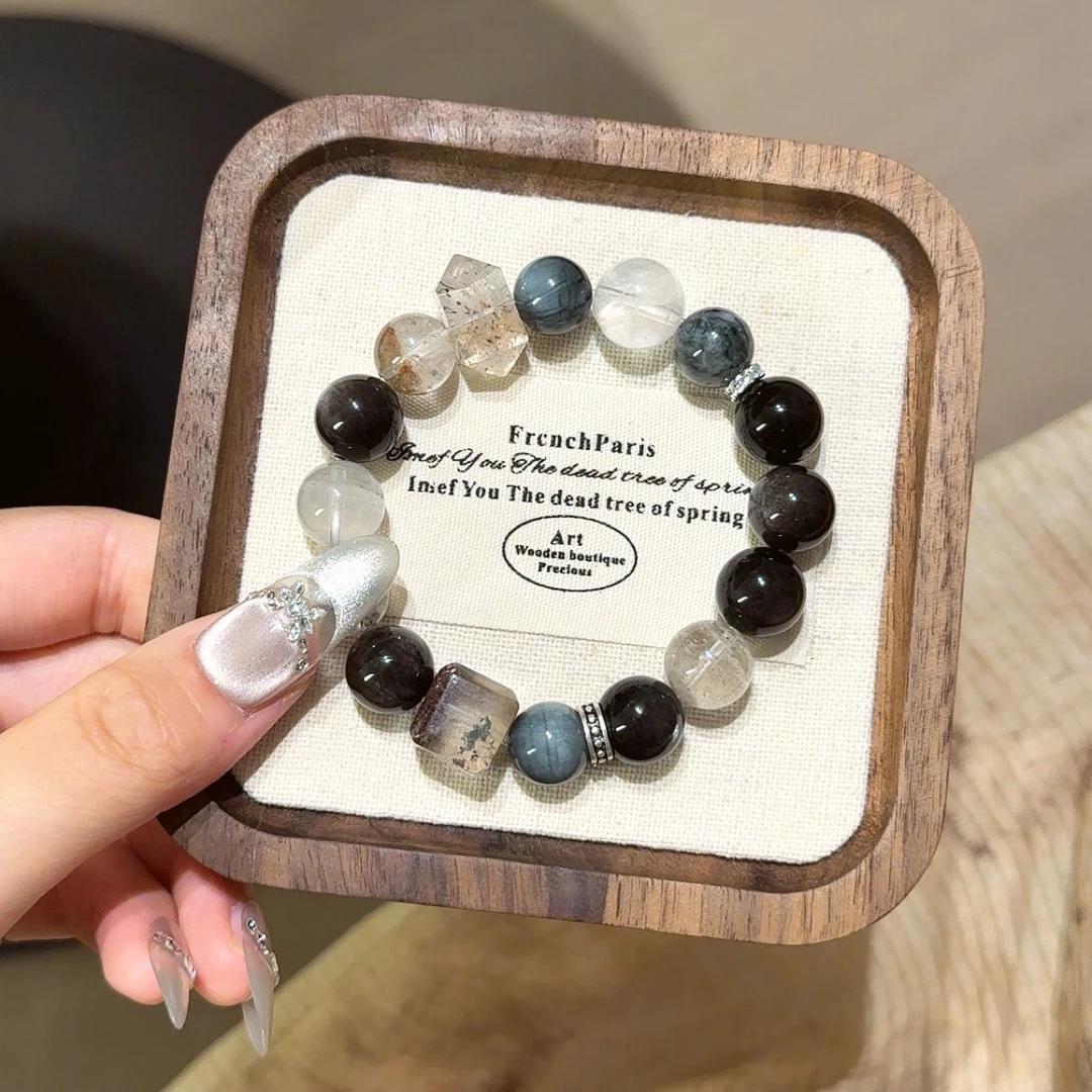 男女同款蓝黑色系天然水晶手串