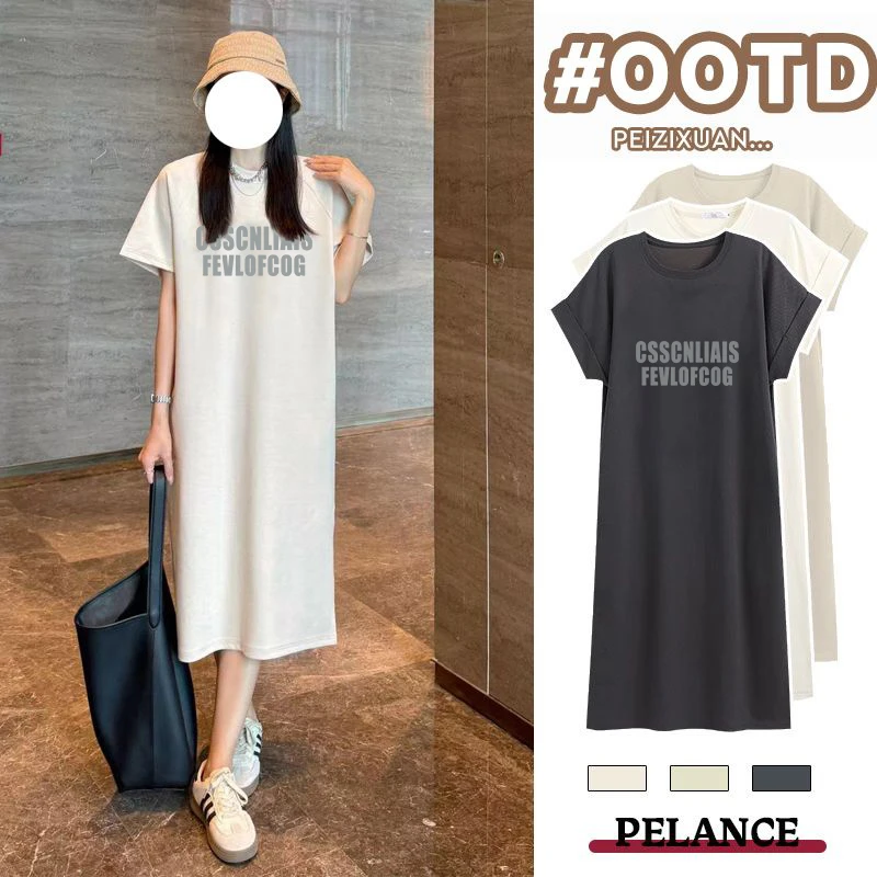 字母孕妇装2025夏季连衣裙短袖上衣宽松休闲中长款百搭款T恤裙潮