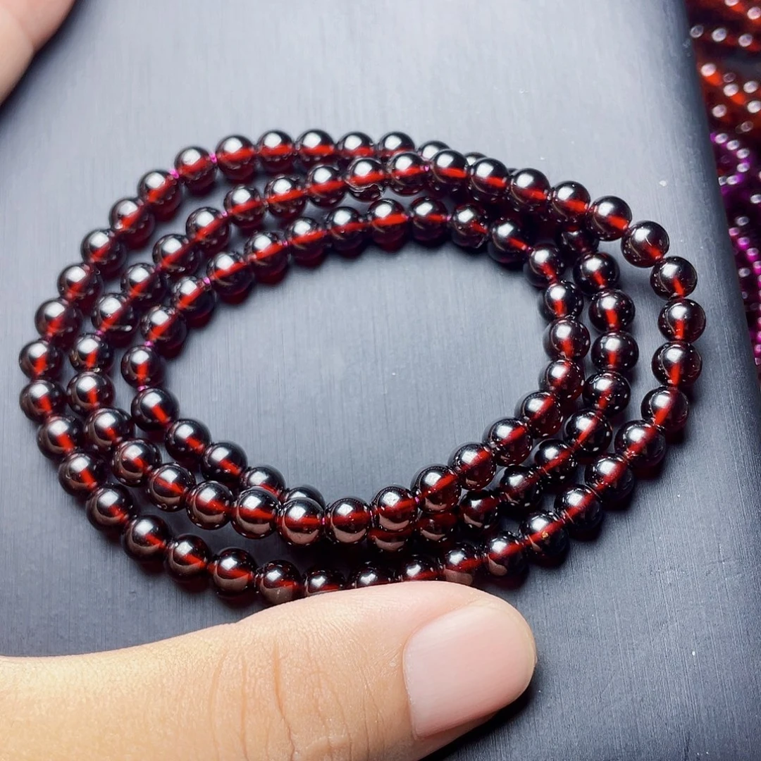 未镶嵌石榴石手链6.0MM高品质天然酒红三圈