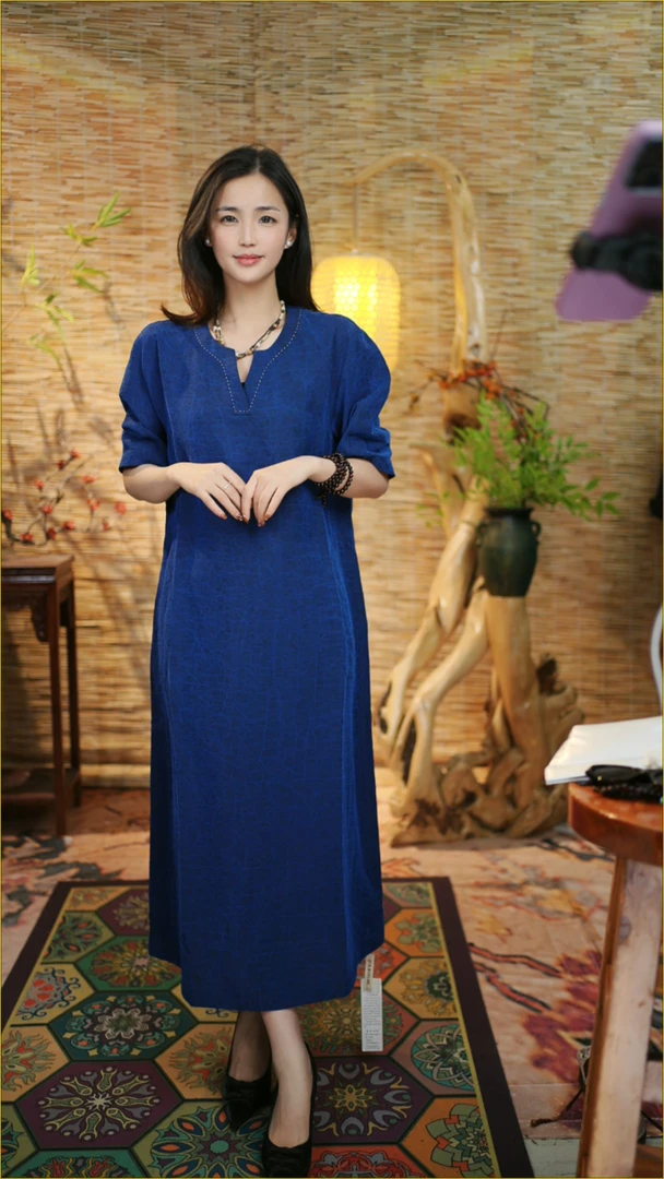 【骑袍精选】蓝非烟裙 风衣新中式国风款连衣裙