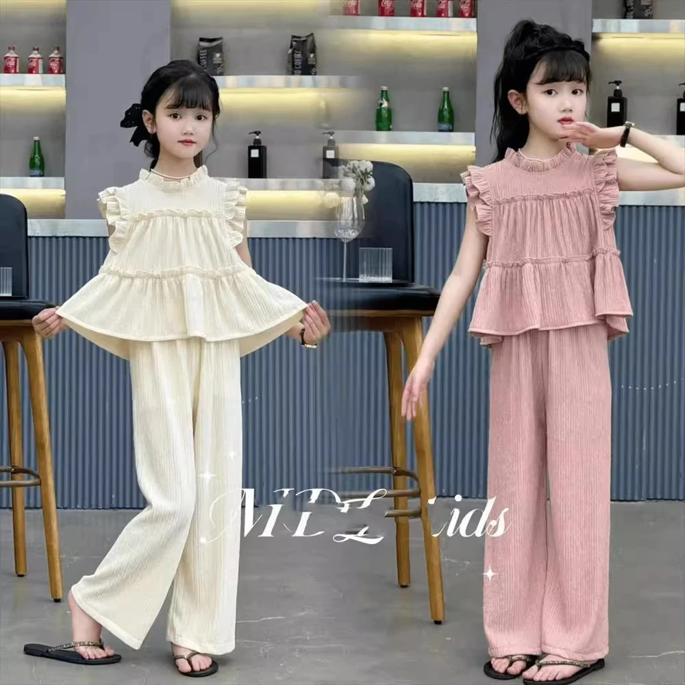 女童无袖套装夏装2025夏季新款韩版可爱儿童大童防蚊阔腿裤两件套