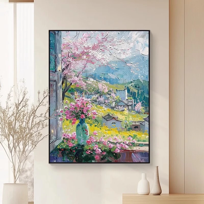 (描绘春天）diy数字油画红线条手工填涂色解压治愈丙烯装饰画