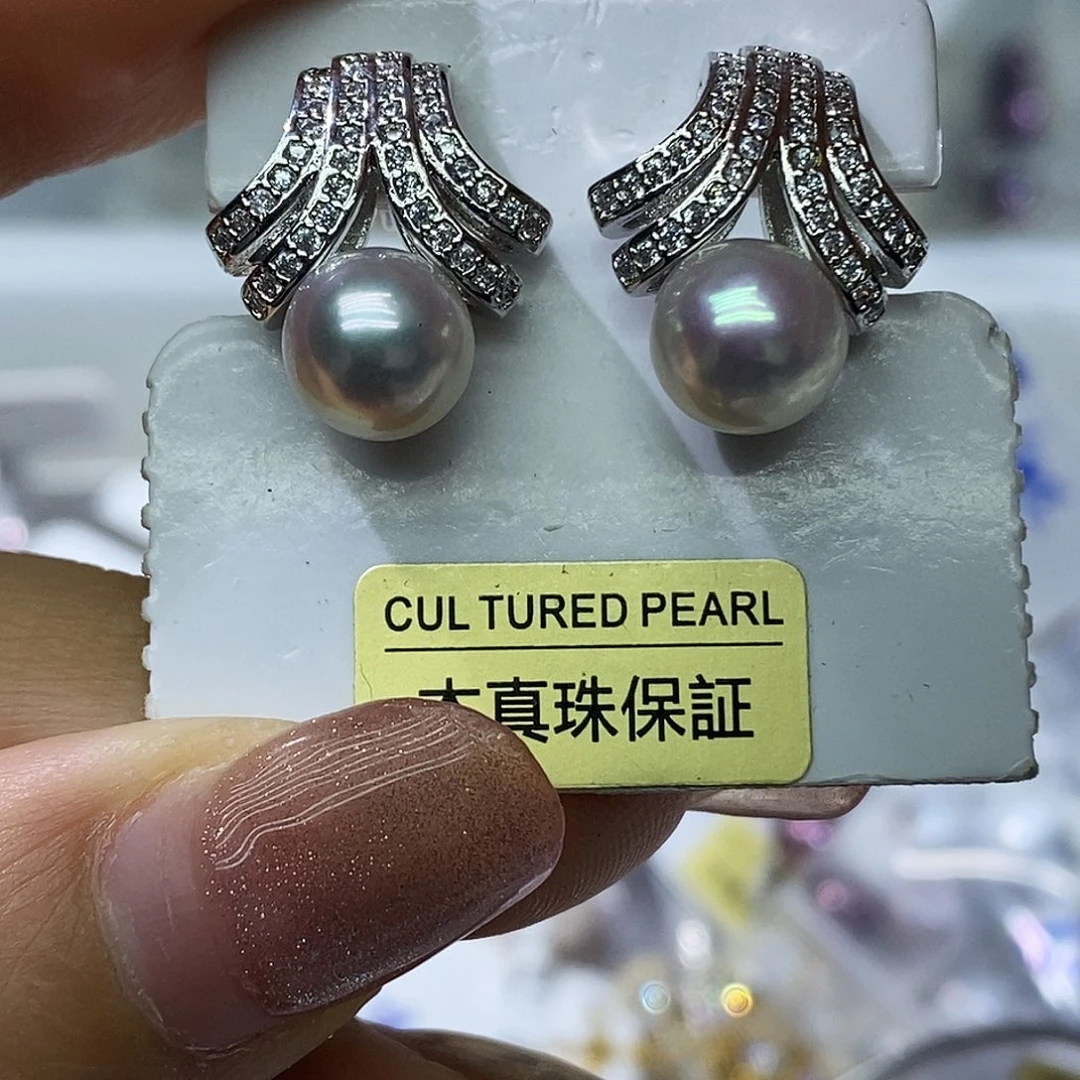 淡水珍珠耳钉银S925镶嵌