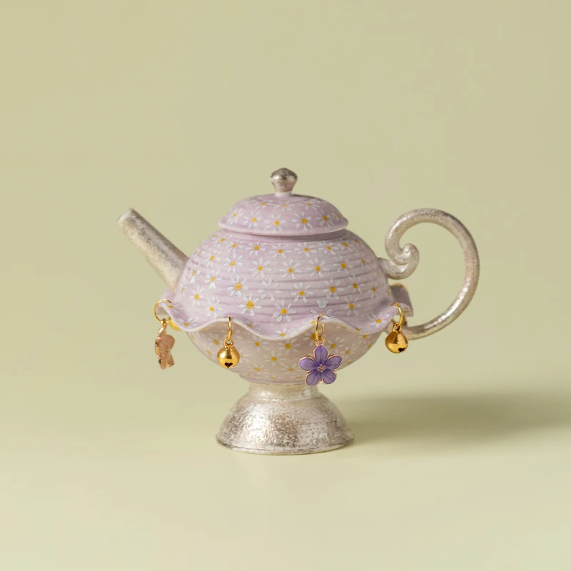 赞朴丁香紫茶壶陶瓷纯手绘小雏菊功夫茶具女士高颜值泡茶壶带挂饰
