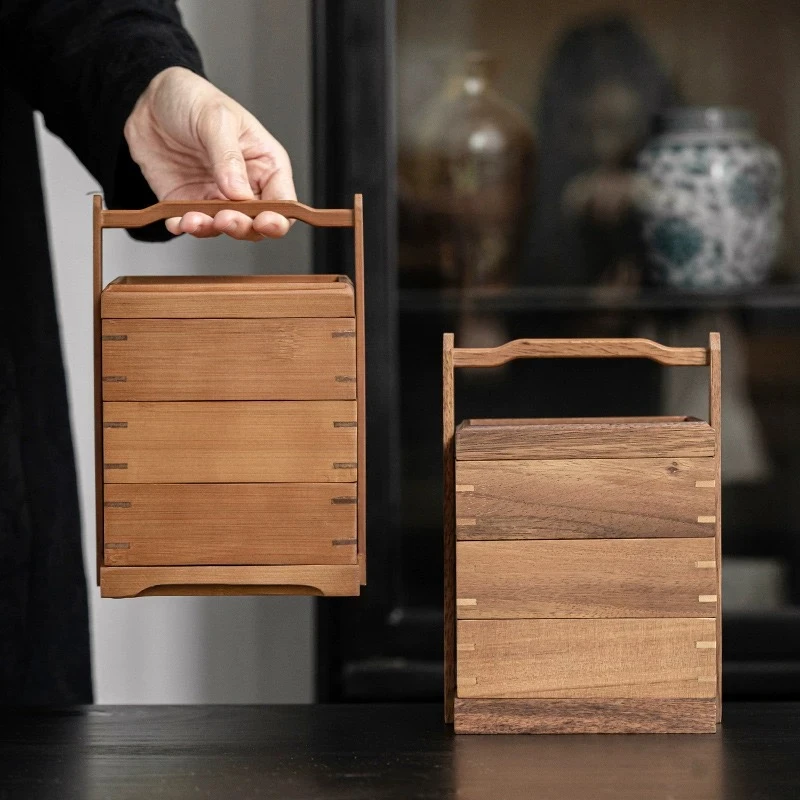 南美胡桃木三层精致糕点盒14*12*24cm高HT-17