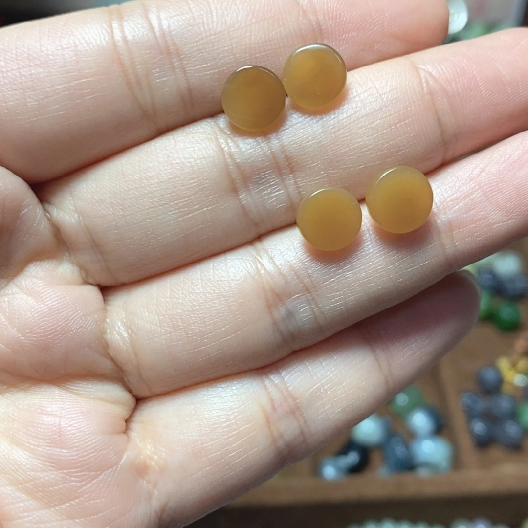 未镶嵌和田玉耳钉蜜糖圆牌耳钉拍1发1